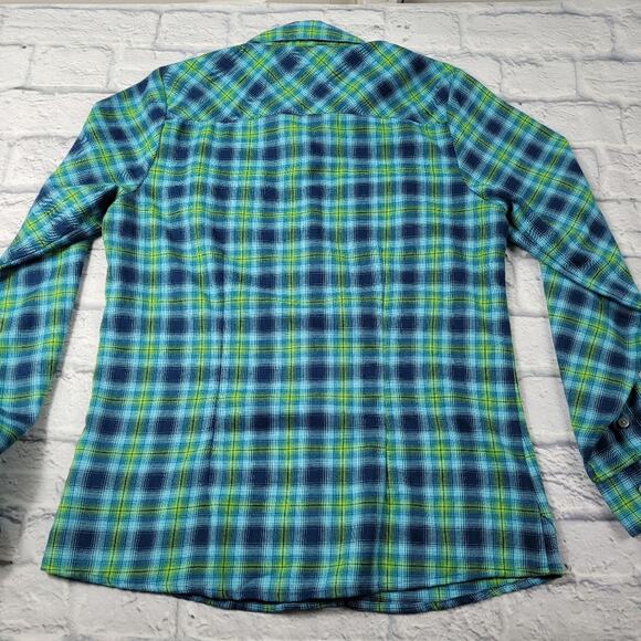 Marmot Blue Plaid Flannel Fitted Shirt size Medium - Picture 7 of 14